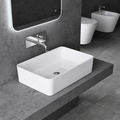 doporro® Aufsatzwaschbecken Mineralguss-Waschbecken 60x40x15 cm Waschtisch Rechteckig in Weiß hochglanz inkl. NANO-Beschichtung  Colossum102