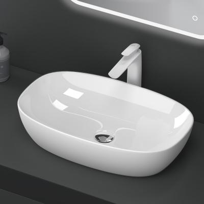 doporro® Aufsatzwaschbecken Keramik Waschbecken Oval Waschschlae 600x395x140 mm weiß glänzend Badezimmer Handwaschbecken Waschtisch Brüssel104