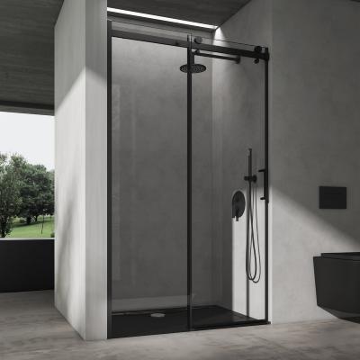doporro® Nischentür Duschabtrennung 110x195 cm Duschtür mit Schiebetür 8mm ESG-Sicherheitsglas Klarglas Teramo19K schwarz