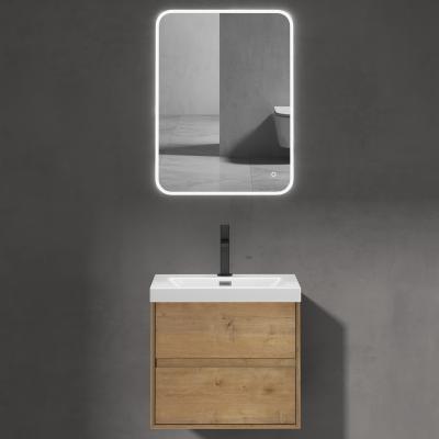 doporro® Badmöbelset Waschbecken-Unterschrank mit Soft-Close in Kerneiche Wandhängender Badezimmerunterschrank 60 cm inkl. Mineralguss-Waschbecken Rimo