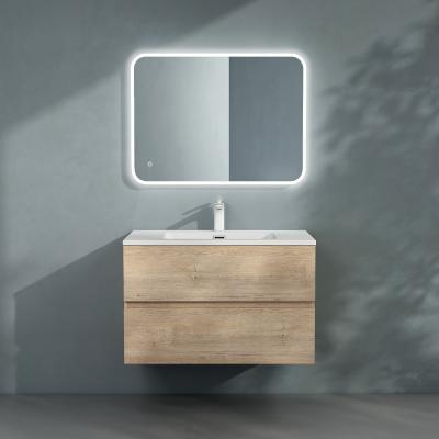 doporro® Badmöbel-Set Waschbecken-Unterschrank Badezimmer Wandmontage-Unterschrank  BTH: 100x48x50 cm in Eiche Greige inkl. Mineralguss-Waschbecken ohne LED-Spiegel Verona neu