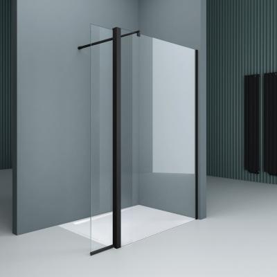 doporro® Duschwand Walk In Dusche mit 30cm Nebenteil 10mm Duschabtrennung 50x200cm  mit rundem Stabilisator ESG Nano Glas Bremen02K-Plus schwarz 