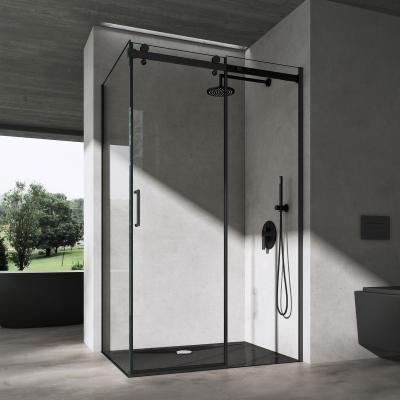 doporro® Duschkabine Eckdusche 70x100x195cm Duschabtrennung schwarz 8mm ESG-Sicherheitsglas Klarglas Schiebetür inkl.Nano-Beschichtung ohne Duschtasse Ravenna19K schwarz