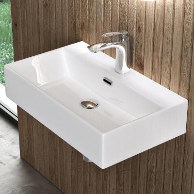 doporro® Aufsatzwaschbecken Hängewaschbecken Keramik Waschbecken Handwaschbecken Eckig Waschtisch Waschplatz in weiß glänzend Bad 60x36x13 cm Brüssel206