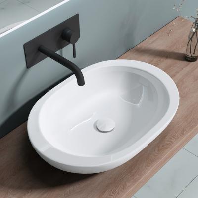 doporro® Aufsatzwaschbecken rund Keramik Waschbecken glänzend weiß 590x400x115mm inkl. Nano-Versiegelung  Brüssel5056