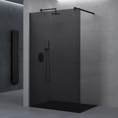 doporro® Duschwand Duschtrennwand  100x200 cm Walk-In Dusche aus Echtglas mit schwarzem Stabilisator 8mm ESG-Sicherheitsglas vollgrau inkl. Nanobeschichtung  Bremen01 VG schwarz