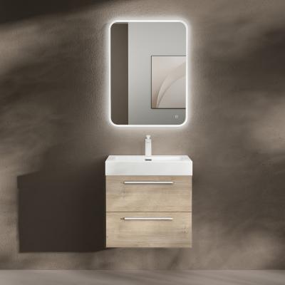 doporro® Badmöbel-Set Waschbeckenunterschrank mit Soft-Close in Eiche Greige 90x48x60cm inkl. Mineralguss-Waschbecken Quadratto