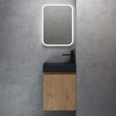 doporro® Badmöbel-Set Badezimmerschrank Kerneiche BxTxH: 46x26x63 cm Waschbeckenunterschrank mit Mineralguss-Waschbecken in matt Anthrazit Gäste-WC Wandmontage Pisa02