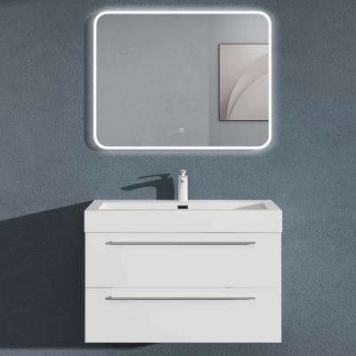 doporro® Badmöbel-Set Waschbeckenunterschrank mit Soft-Close in Matt Weiß 90x48x60cm Waschplatz komplett Set inkl. Mineralguss-Waschbecken Quadratto