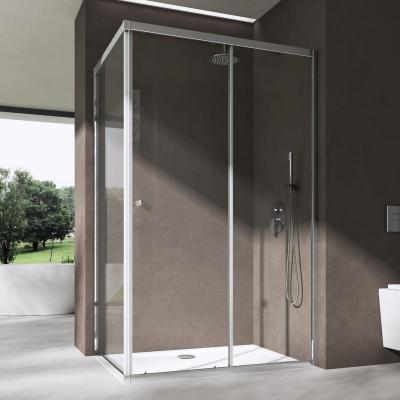 doporro® Duschkabine Schiebetür Duschabtrennung Eckeinstieg Klarglas Eckdusche ESG Glas Höhe 190cm chrom inkl. Duschtasse Ravenna16L-K