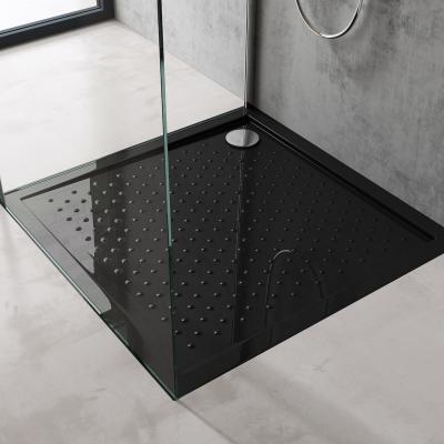 doporro® Duschtasse Duschwanne 80x80x4 flach inkl. Ablaufgarnitur mit flexiblem Ablaufschlauch aus Acryl Schwarz mit Anti-Rutsch Profil DIN-Anschlüsse Lucia01AR