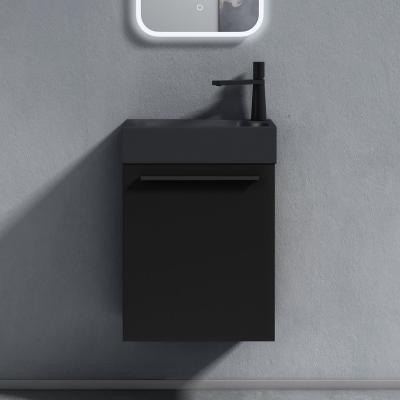 doporro® Badezimmerschrank Badmöbel-Set in Glänzend grau BxTxH: 46x26x63 cm Waschbeckenunterschrank mit Mineralguss-Waschbecken in matt Anthrazit Gäste-WC Wandmontage Pisa