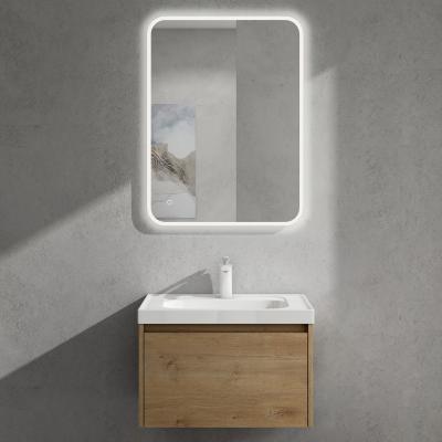 doporro® Badezimmerschrank Badmöbelset BxTxH: 60x50X40 mit Soft-Close in Kerneiche inkl. Mineralguss-Waschbecken und LED-Badspiegel Salerno