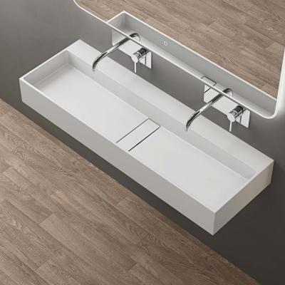 doporro® Waschbecken Hängewaschbecken Colossum6028 120x40x14 cm Aufsatzwaschbecken in weiß matt aus Mineralguss Waschtisch mit 2 Armaturenlöcher