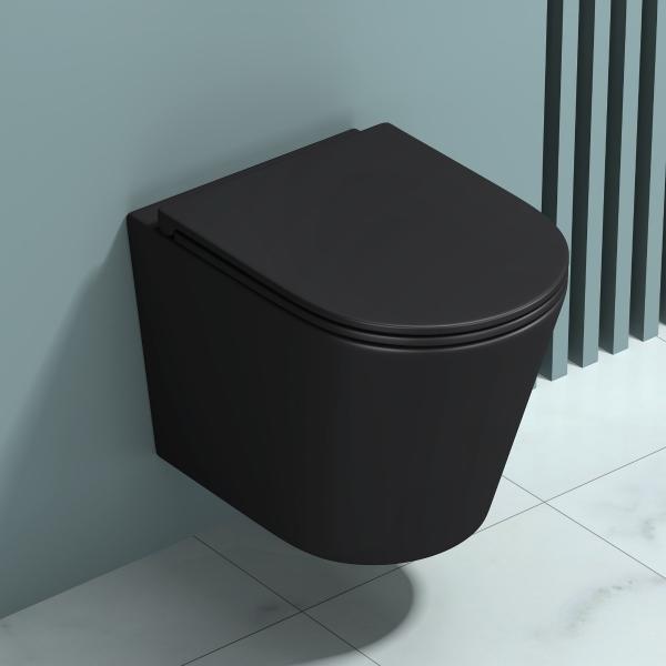 Spülrandlos Schwarz Toilette spülrandloses Wand-WC Hänge-WC Softclose A108-Neu 