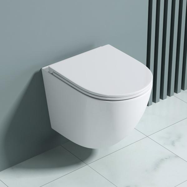 Spülrandloses Wand Hänge Spülrandlos Toilette Tiefspüler Softclose WC Sitz Weiß 