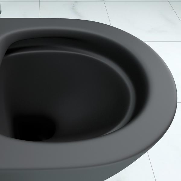 Innerer Rand der spülrandlosen Toilette in schwarz