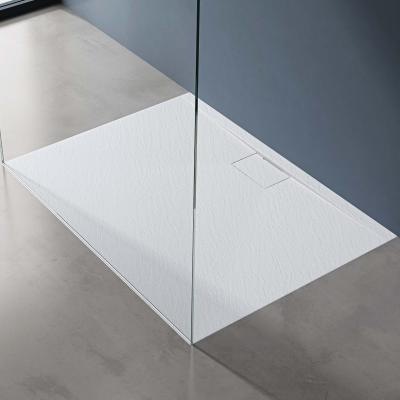 doporro® Duschtasse Duschwanne 80x80x3 cm flach aus Mineralguss in weiß Quadratisch DIN-Anschlüsse für bodenebene Montage geeignet Geoma07